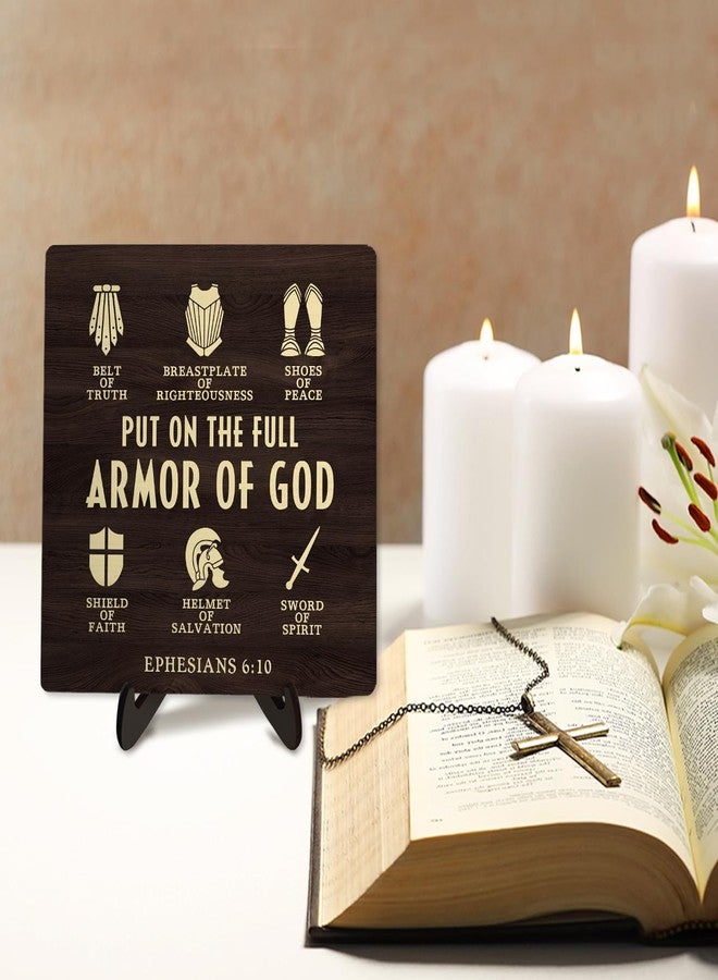 DMADNF Bible Verse Sign, Put on the Full Armor of God Religious Wood Plaque,Christian Sign, Table Art Signs, Wooden Sign Desk Decor, Positive Home Decor Gift for Men,5.9x5.9inch(EPHESIANS 6:10) - Image 5